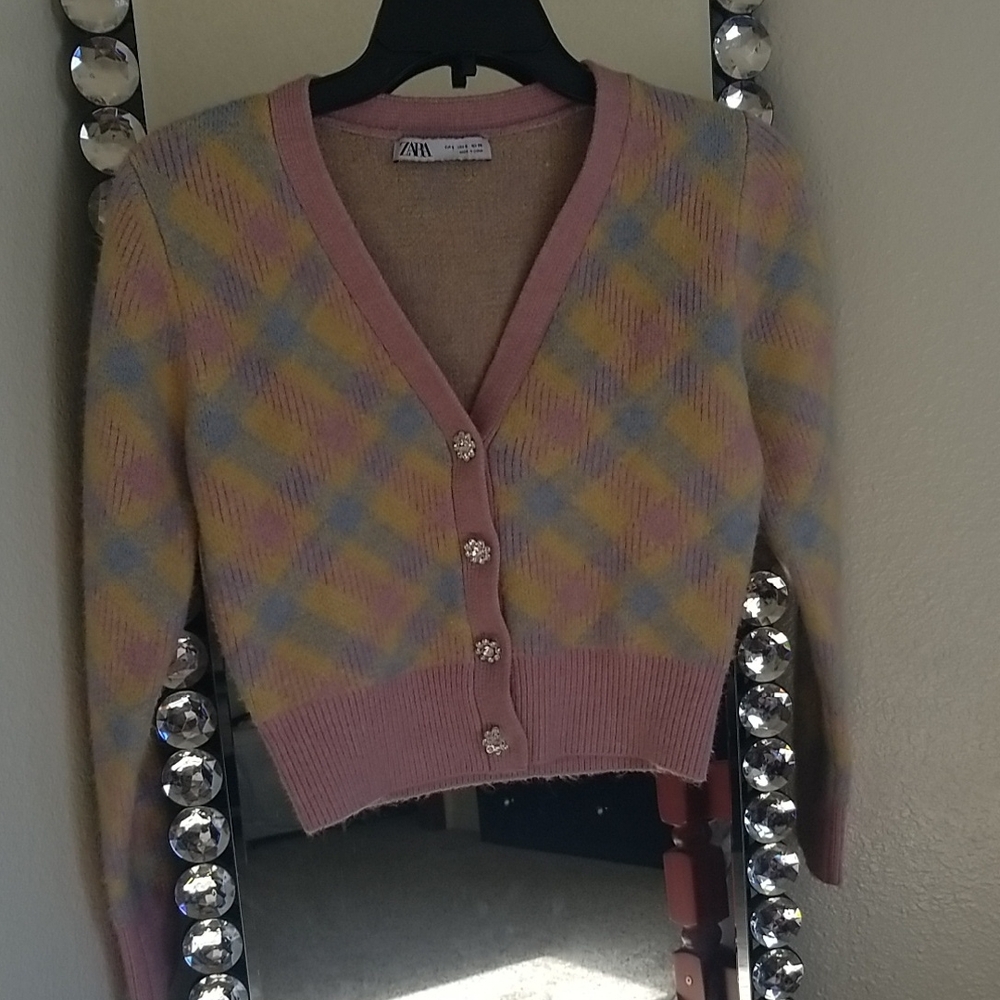 Zara Pastel Plaid Button-Up Cardigan